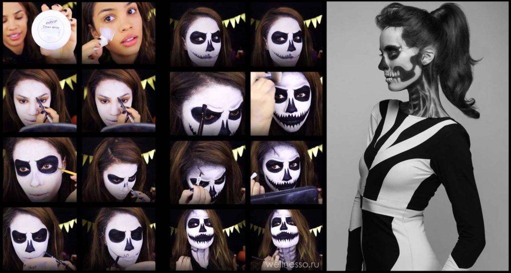Макияж скелета на Хэллоуин, создаем makeup skeleton
