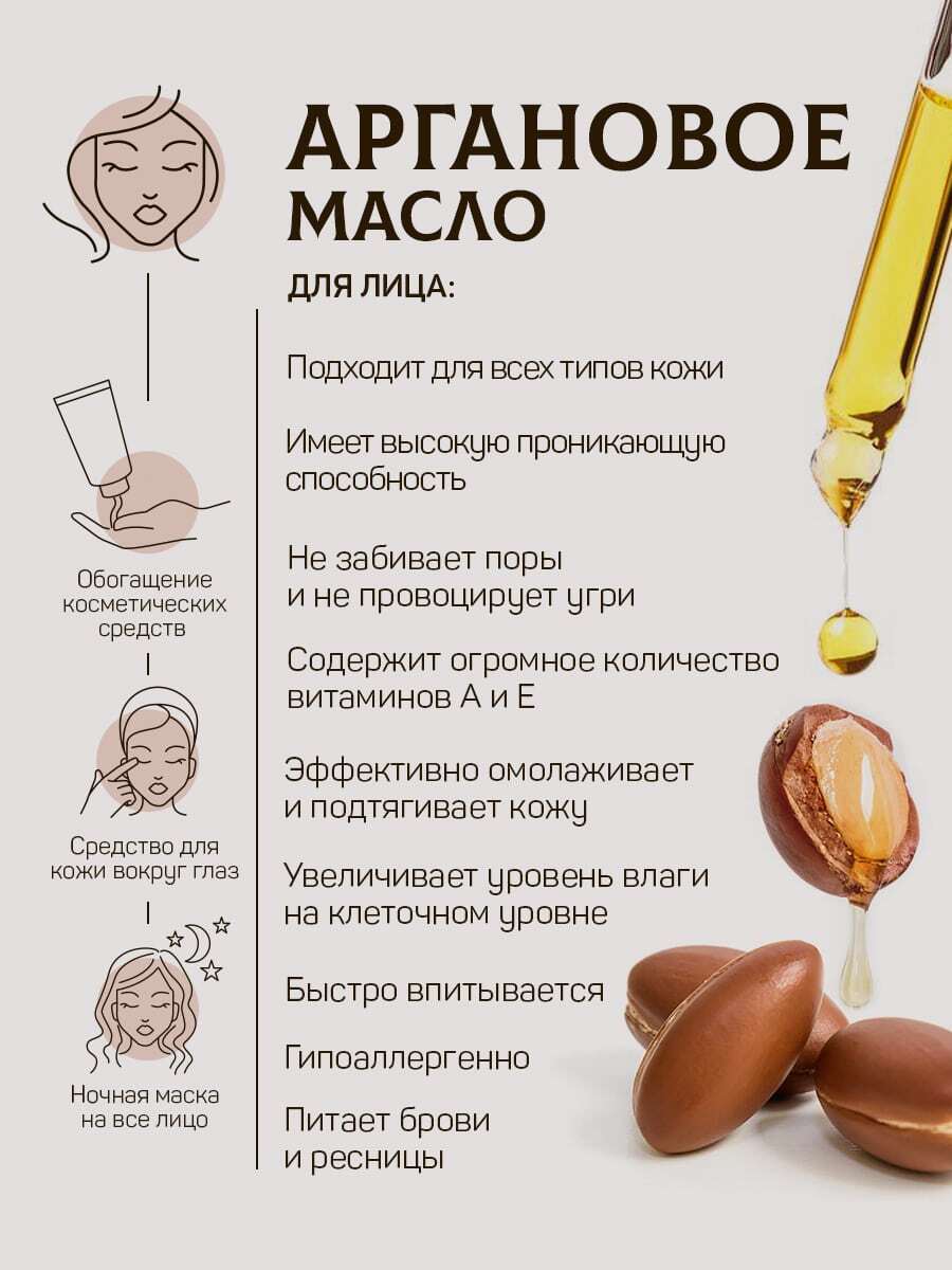 Аргановое масло для лица: действие, показания, применение, рецепты