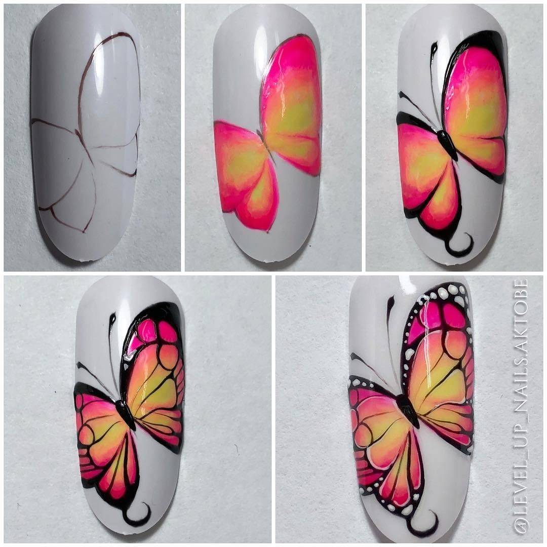 Маникюр с бабочками: как нарисовать на ногтях поэтапно, этапы и варианты нанесения рисунка